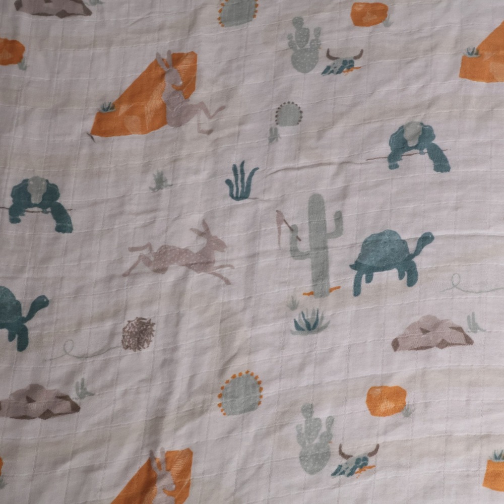 Saranoni Bamboo Cotton Muslin Swaddle Blanket Desert Oasis Cactus Tortoise 46x43